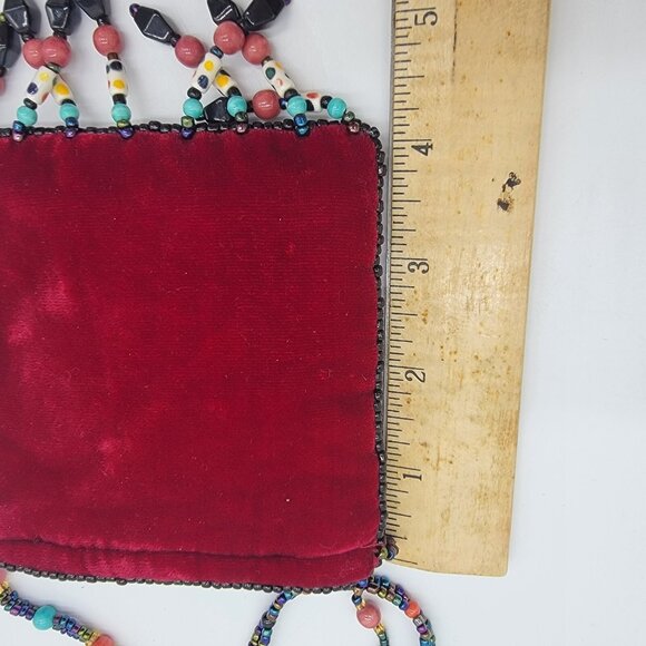 Red 100% Silk Bag Velvet Beaded Trim Small Evening Fancy Beaded Colorful‎ Boho - Picture 7 of 11